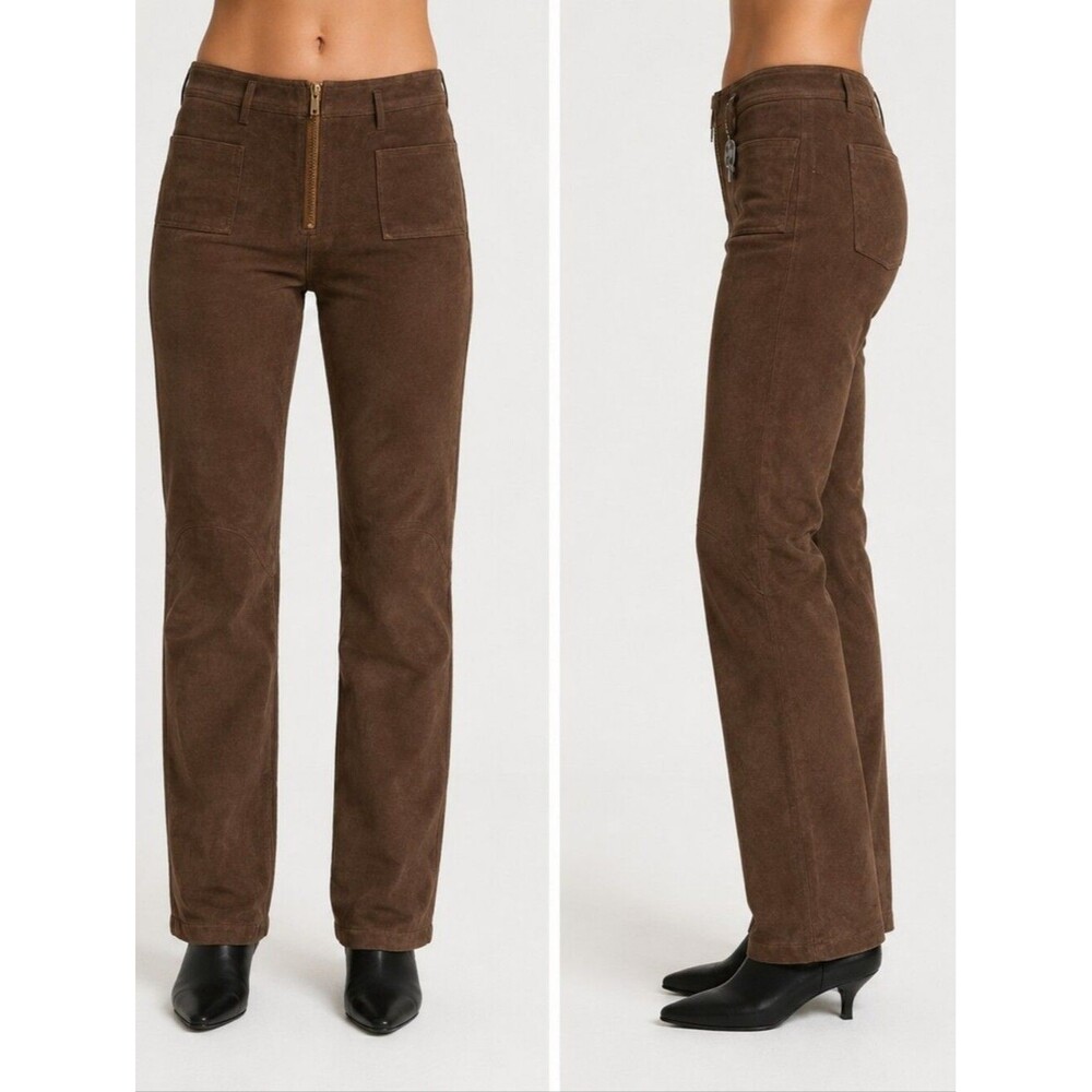 NWT suede leather newportnews jeanology women's brown Bootcut pants vintage new6
